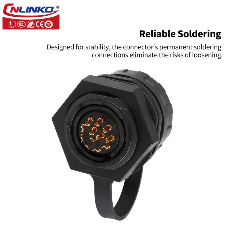 CNLINKO YM-20 Single-Hole Waterproof Connector with PIN Partitioned Design, IP68 Circular Connector, Quick Plugging Aviation Connector, M20 Power Data Connector (12 PIN) - Image 2